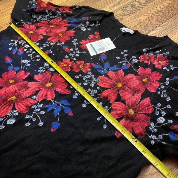emily daniels black floral half sleeve jeweled knit sweater top size 3x nwt - Picture 3 of 7